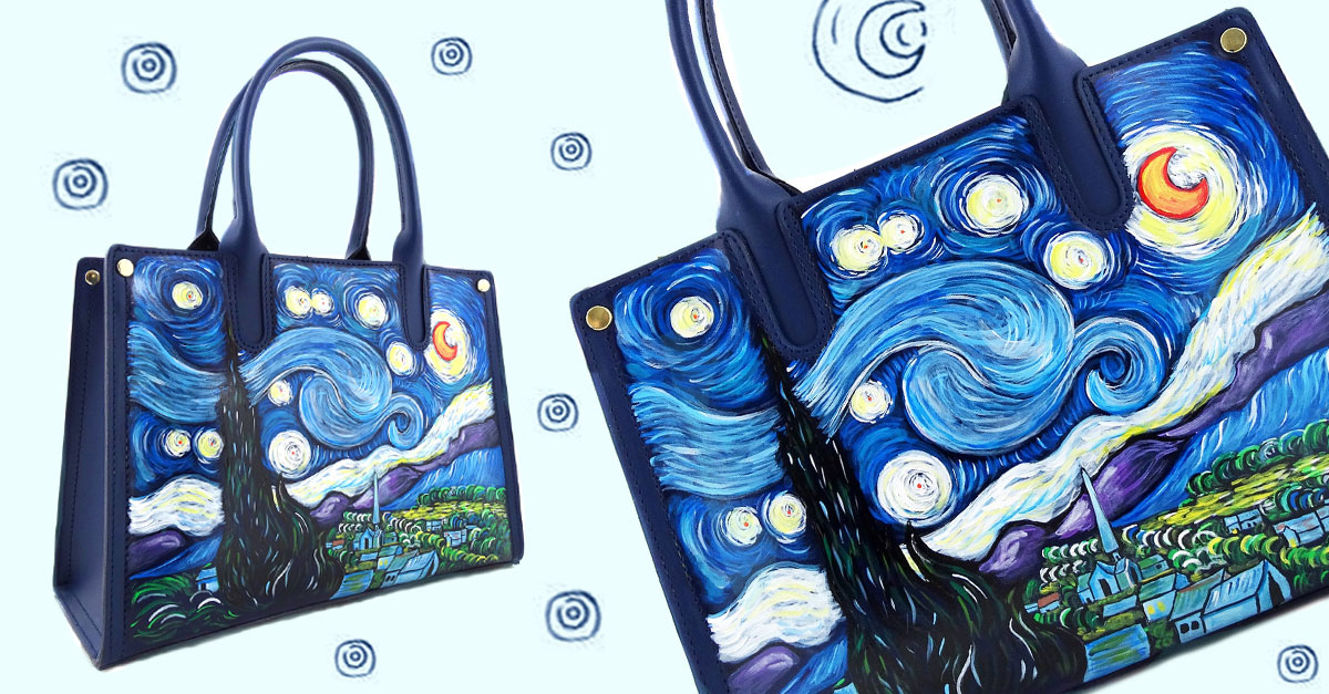 Borsa dipinta a mano – La notte stellata di Van Gogh