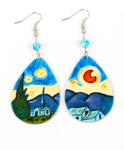 Hand painted earrings - The Starry Night by Van Gogh