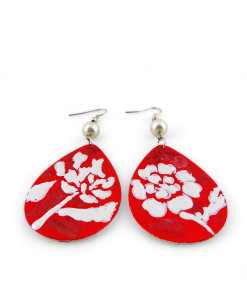 Hand-painted earrings - White on red