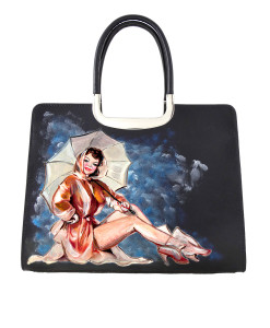 Hand-painted bag - Girl with umbrella