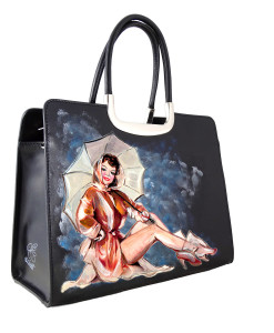 Hand-painted bag - Girl with umbrella