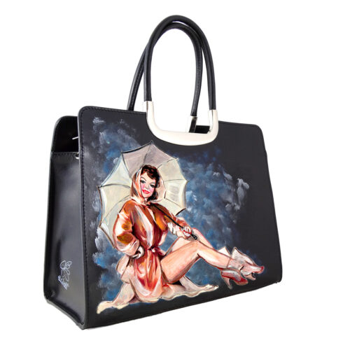 Hand-painted bag - Girl with umbrella