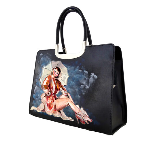 Hand-painted bag - Girl with umbrella