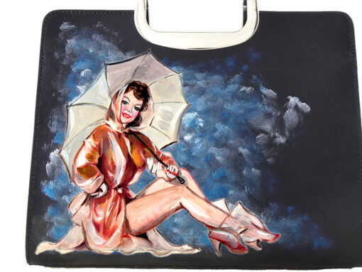 Hand-painted bag - Girl with umbrella
