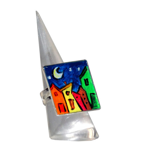 Anello dipinto a mano – Cartoon city night