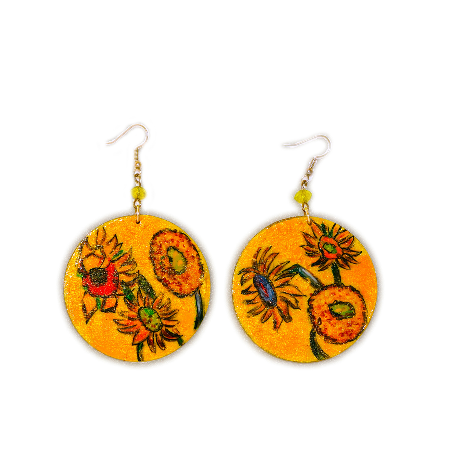 Hand Painted Earrings Sunflowers By Van Gogh