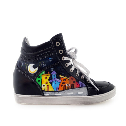 Scarpe sneakers dipinte a mano – Cartoon city night