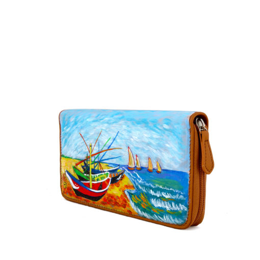 Portafoglio dipinto a mano – Barche di pescatori di Van Gogh