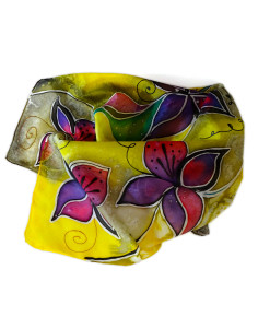 Pure silk hand painted headscarf - Flowers in colors