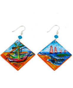 Orecchini dipinti a mano – Barche di pescatori sulla spiaggia