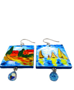 Hand painted earrings - Regatta at Argenteuil by Monet
