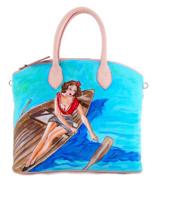 Hand-painted bag - Girl on the boat