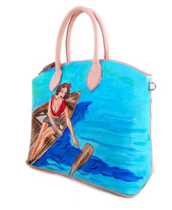 Hand-painted bag - Girl on the boat