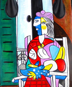 Borsa dipinta a mano – Donna seduta davanti alla finestra