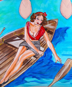 Hand-painted bag - Girl on the boat