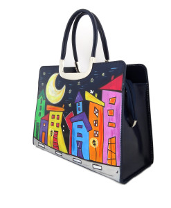 Borsa dipinta a mano – Cartoon city night evolution