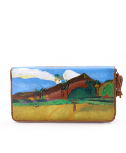 Portafoglio dipinto a mano – Paesaggio Tahitiano di Gauguin