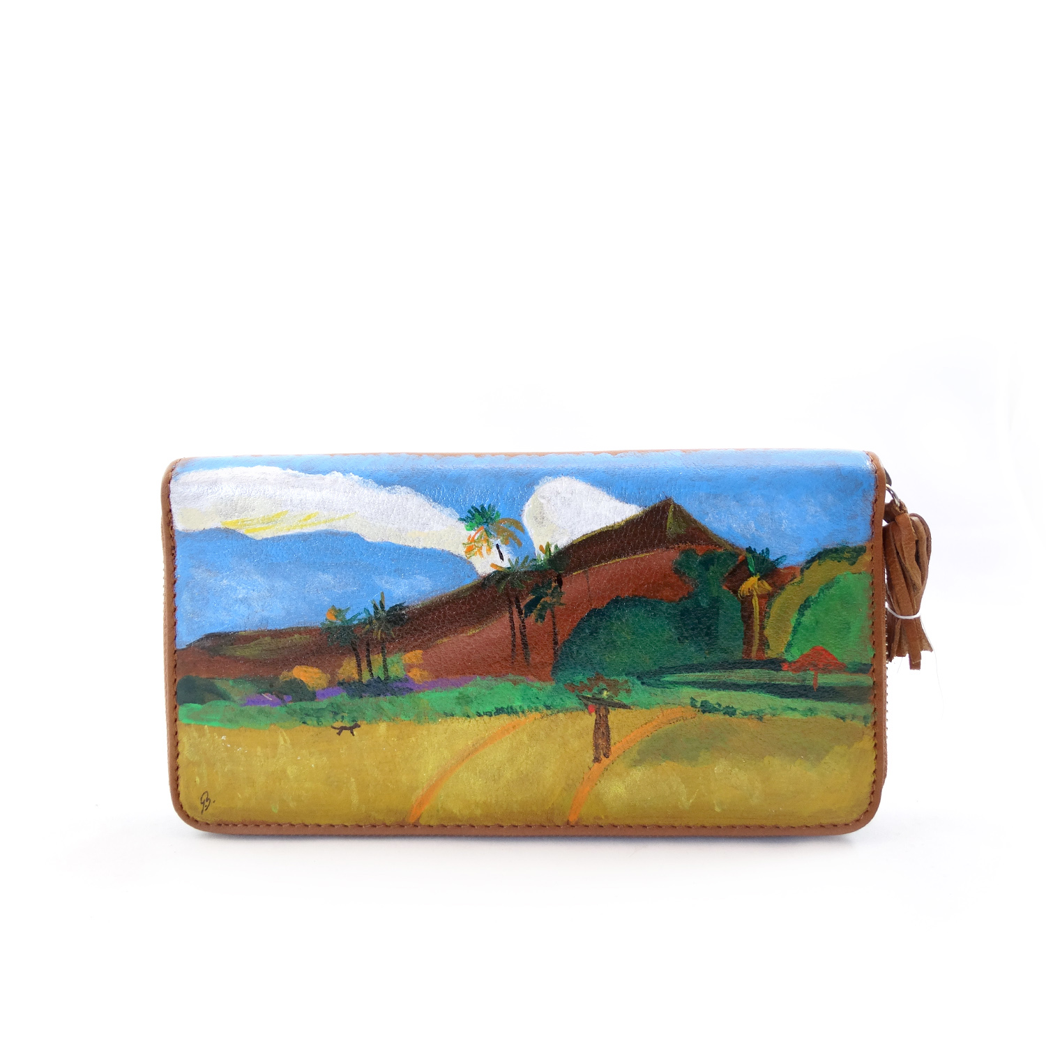 Portafoglio dipinto a mano – Paesaggio Tahitiano di Gauguin