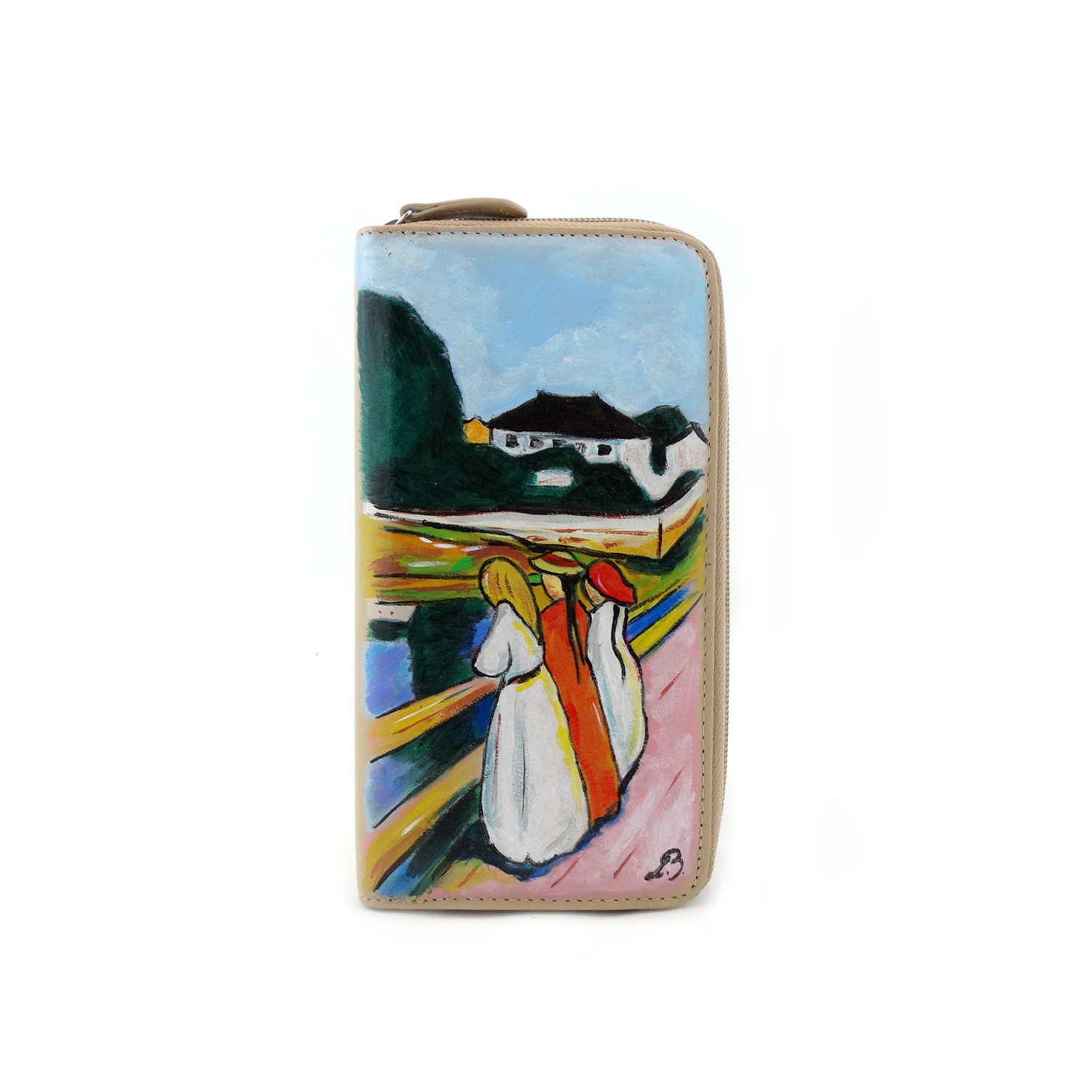Portafoglio dipinto a mano – Ragazze sul ponte di Munch