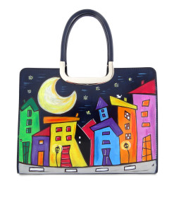 Borsa dipinta a mano – Cartoon city night evolution