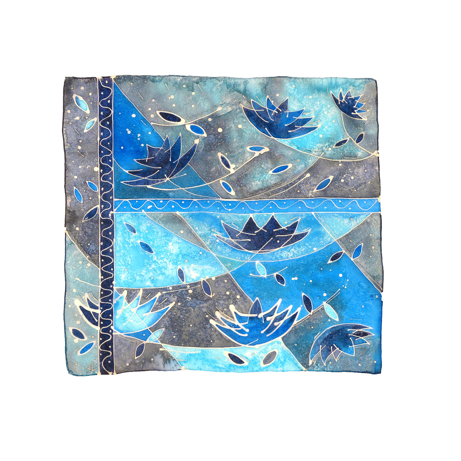 Hand painted headscarf - Moments of the blue