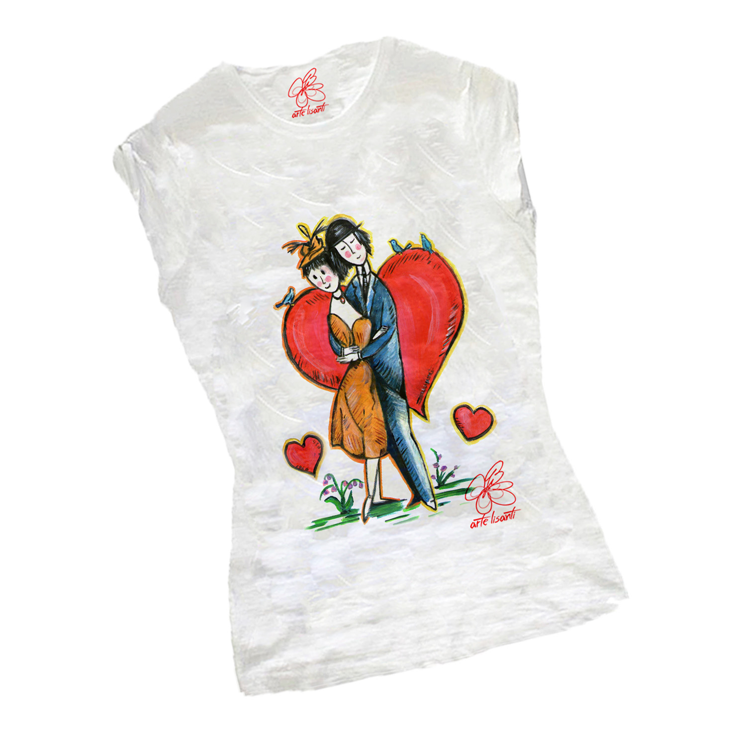 Hand-painted T-shirts - Tribute to lovers by Peynet