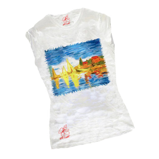 T-shirt dipinta a mano – Regate ad argenteuil di Monet