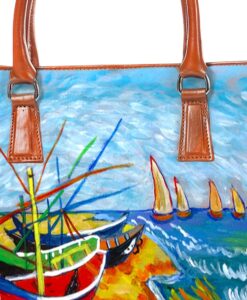 Borsa dipinta a mano - Barche di pescatori sulla spiaggia di Les Saintes-Maries