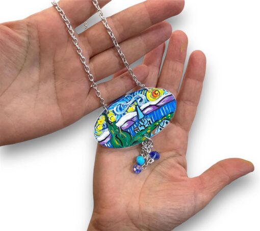 Collana dipinta a mano - La notte stellata di Van Gogh