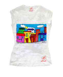 T-shirt dipinta a mano - Cartoon city day