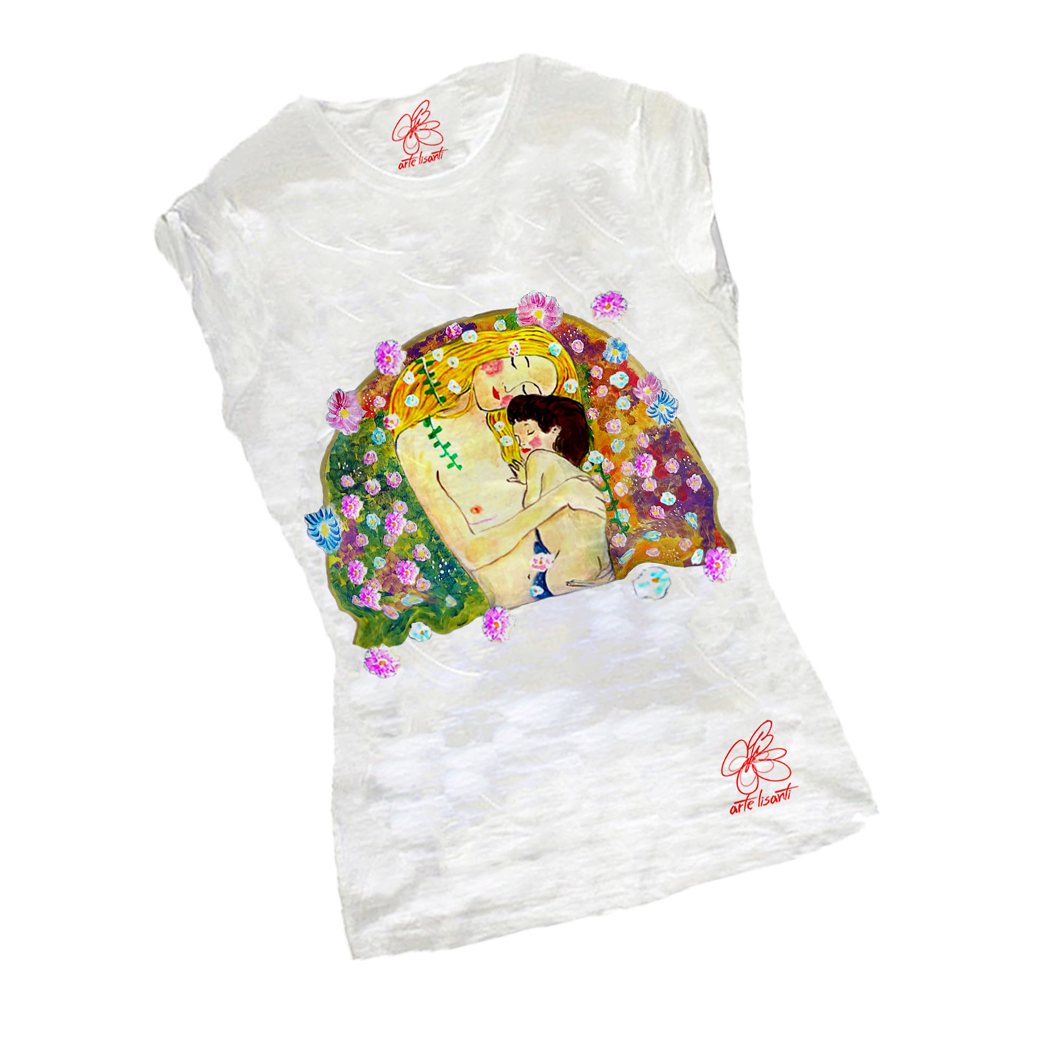 T-shirt dipinta a mano - Madre e figlio di Klimt