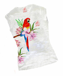 T-shirt dipinta a mano - Red parrot