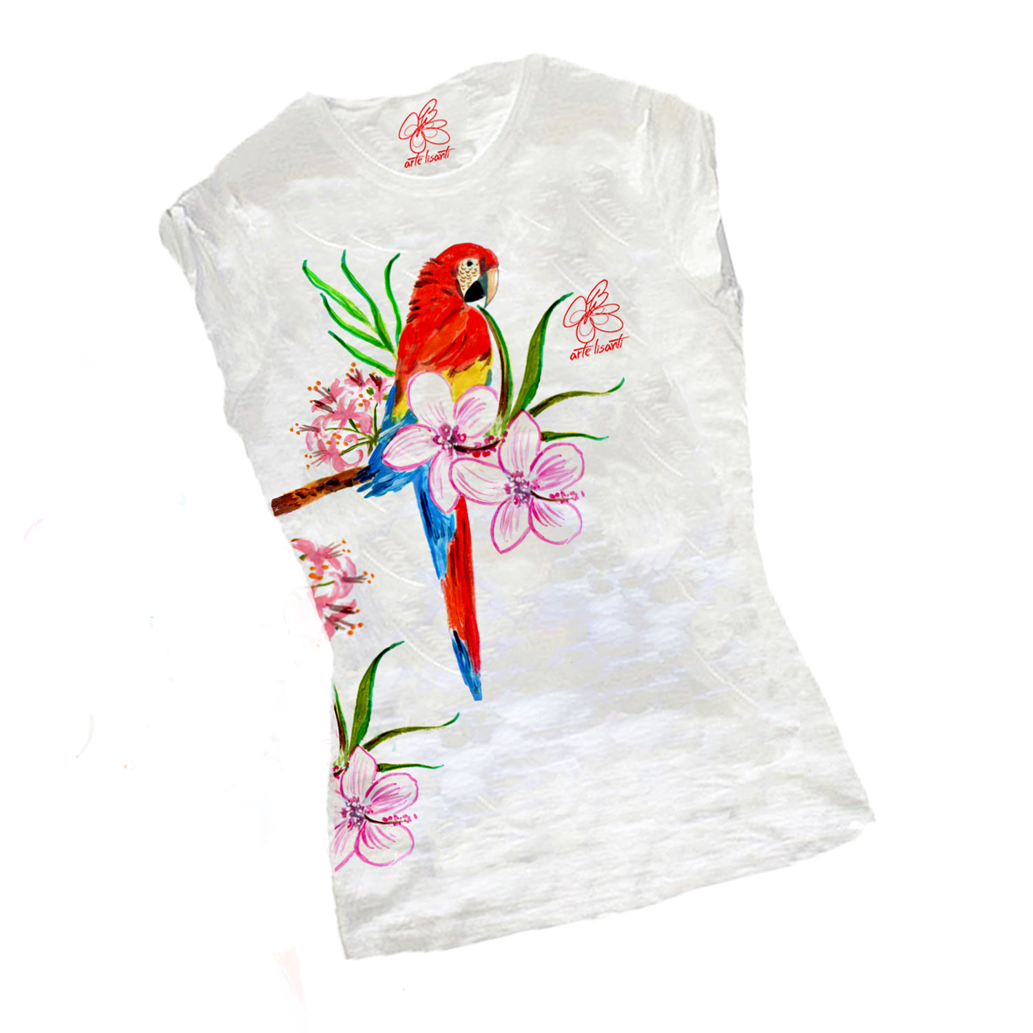 T-shirt dipinta a mano - Red parrot