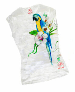 Hand-painted T-shirts - Blue parrot