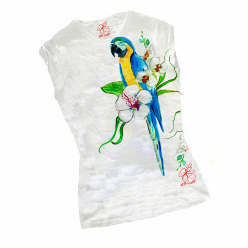 T-shirt dipinta a mano - Blue parrot