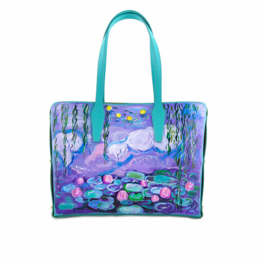 Borsa dipinta a mano – Stagno di ninfee e salice di Monet