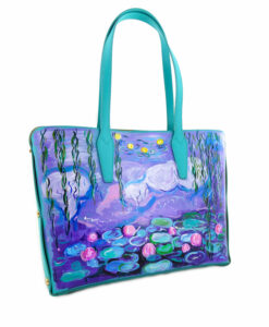 Borsa dipinta a mano – Stagno di ninfee e salice di Monet