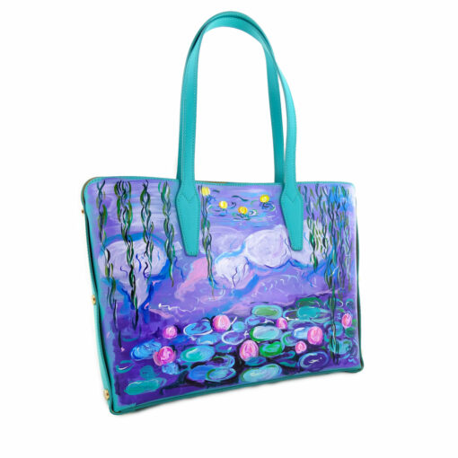 Borsa dipinta a mano – Stagno di ninfee e salice di Monet