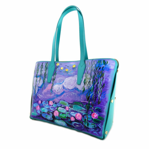 Borsa dipinta a mano – Stagno di ninfee e salice di Monet
