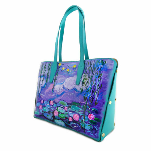 Borsa dipinta a mano – Stagno di ninfee e salice di Monet