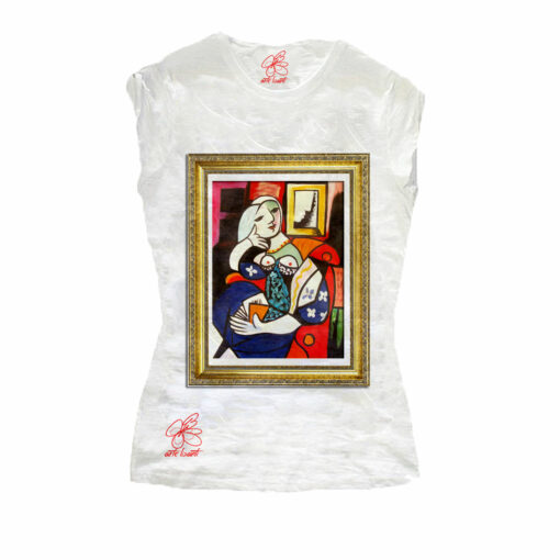 T-shirt dipinta a mano - Donna che legge di Picasso