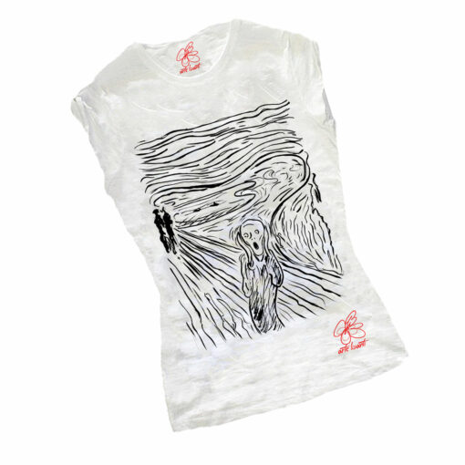 T-shirt dipinta a mano - L'urlo di Munch black and white