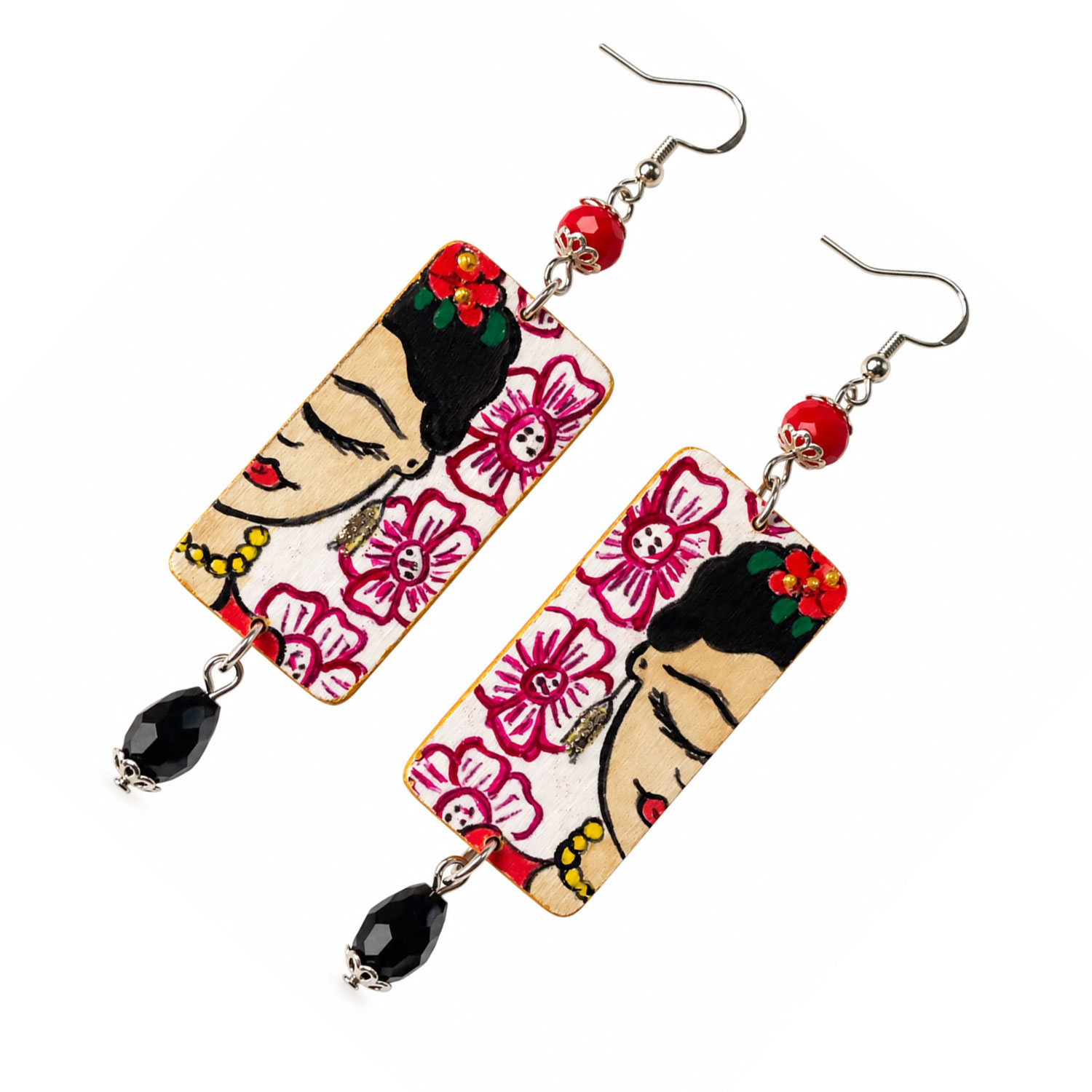 8-2 Orecchini dipinti a mano – I Love her, Frida Kahlo