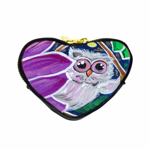 Hand painted coin purse - The owl and the moon