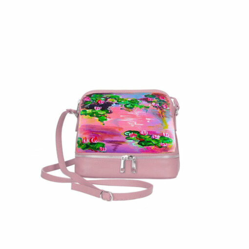 Borsa in pelle dipinta a mano – Le ninfee rosa di Monet