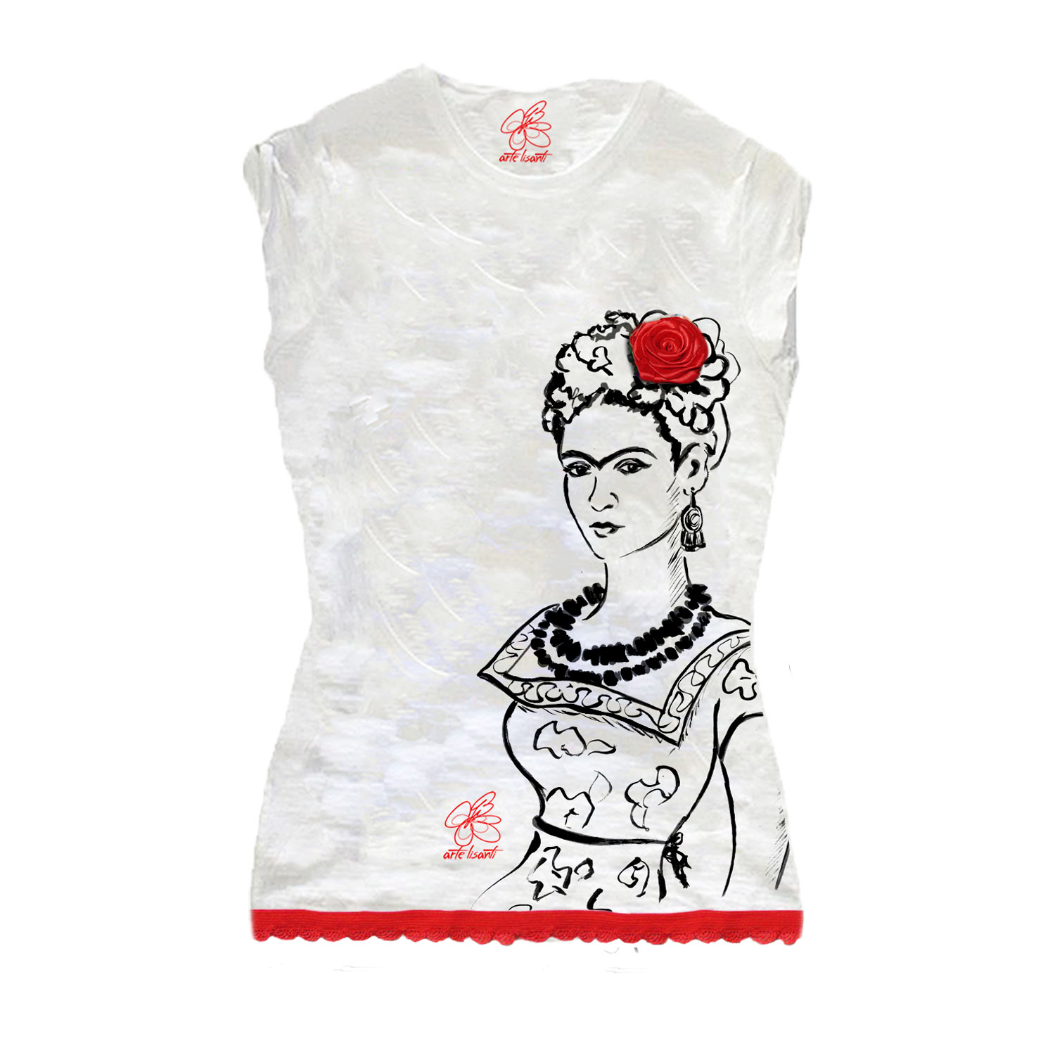 T-shirt dipinta a mano – Passione per Frida black and white