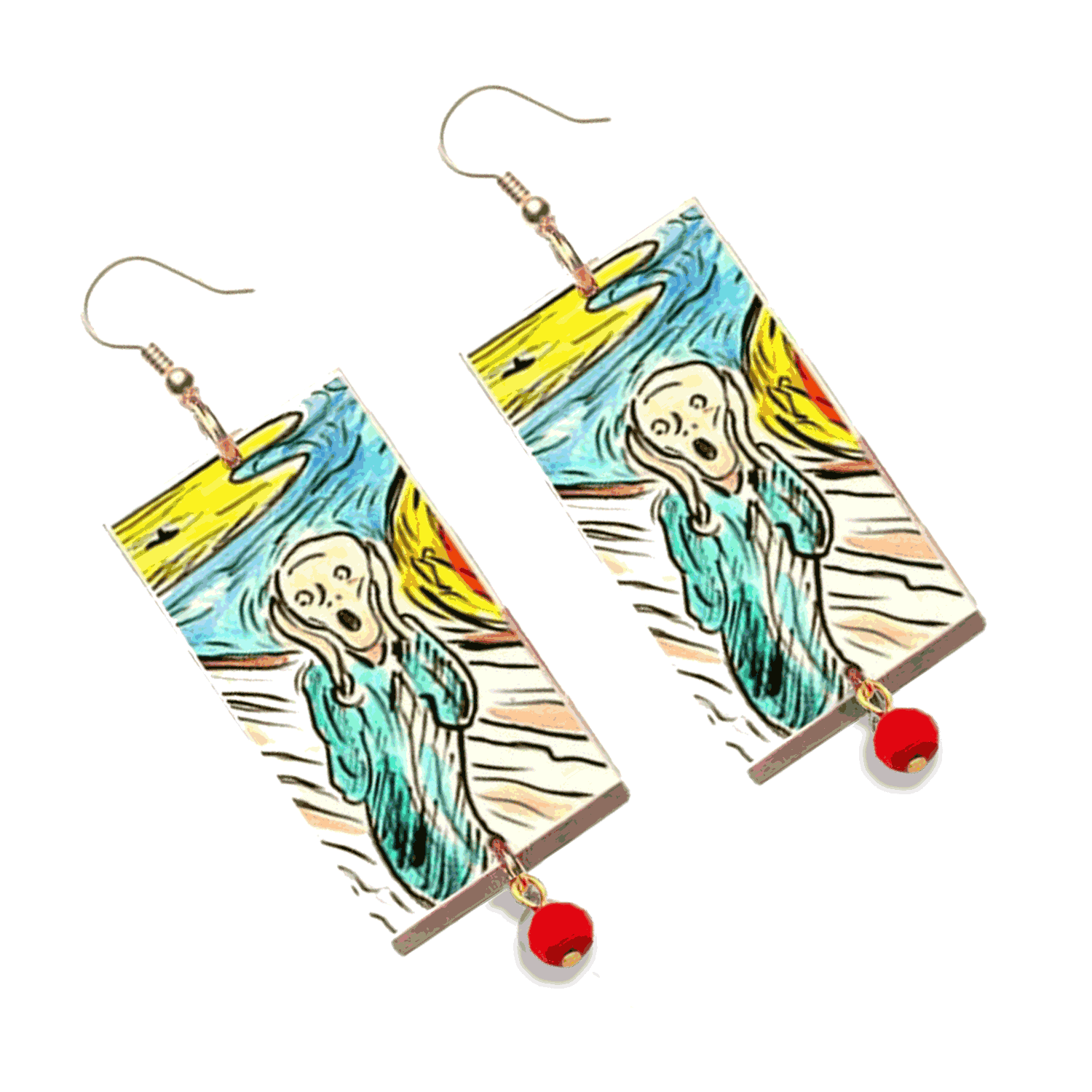 Orecchini dipinti a mano – L’urlo di Munch cartoon color Orecchini dipinti a mano – L’urlo di Munch cartoon color