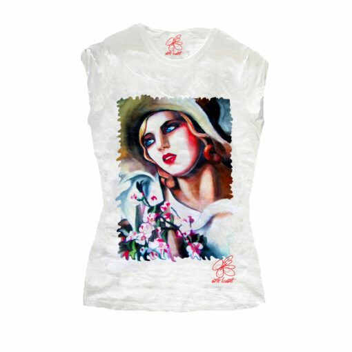 T-shirt dipinta a mano - Ritratto di giovane ragazza di De Lempicka
