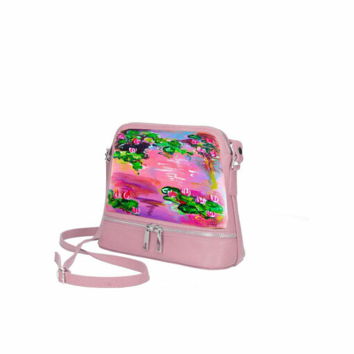 Borsa in pelle dipinta a mano – Le ninfee rosa di Monet