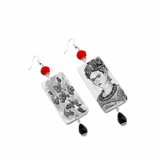 Orecchini dipinti a mano – Passione per Frida black and white